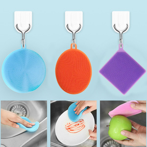 Silicone Dishwashing <b>Brush</b> <b>Round</b> Thickened Kitchen Cloth Coaster Set For Dish Cleaning - Product Image 5