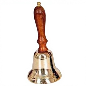 Campana de latón brillante alta Campana de lujo con mango de agarre de madera Vajilla decorativa navideña Jingle Bells - Product Image 1