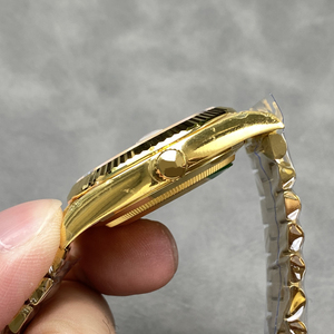 Montre automatique de luxe en or pour hommes, cadran blanc, lunette cannelée, bracelet Président, 40 mm - Product Image 3