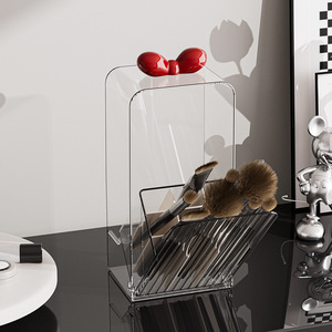 PET Desktop Makeup Brush Holder With Flip Top And Storage Compartment For Eyebrow Pencil Eyeshadow Lipstick Lip Gloss Cosmetic - Product Image 1