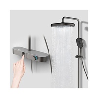 Nouvelle conception Colonne de douche cascade LED noire pour salle de bain, ensemble mitigeur thermostatique de douche pluie en laiton avec cartouche céramique unique