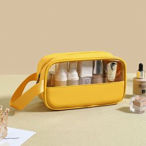 Personalized Cosmetic Bag <b>Makeup</b> Bag Waterproof PVC <b>Storage</b> Bag Stone Custom Logo Printed Fashion Customized Zipper Light Yellow - Product Image 4