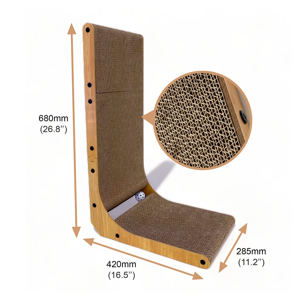 PETCHEER Wholesale L-shaped Wall-mounted Cat Scratcher Suitable For Indoor Cats And Protective Furniture With Toy Balls