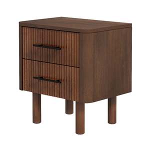 Logan Mid Century Modern Walnut Nightstand With 2 <b>Drawers</b> Bed <b>Side</b> Table - Product Image 5