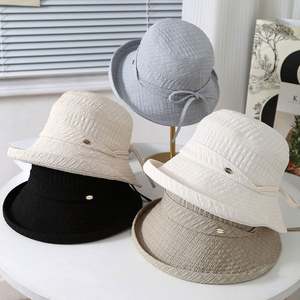 Chapeau Bob Femme Couleur Unie pour Extérieur, Chapeau de Pêcheur Élégant avec Petit Nœud, Protection Solaire Printemps-Été - Product Image 1