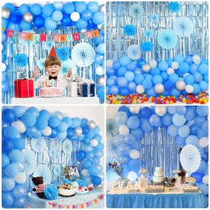 Décorations d'<span class=keywords><strong>anniversaire</strong></span> pour garçon, éventail en papier <span class=keywords><strong>bleu</strong></span>, fleur, ballon en latex, chaîne, <span class=keywords><strong>guirlande</strong></span> en arc, décoration de fête - Product Image 2