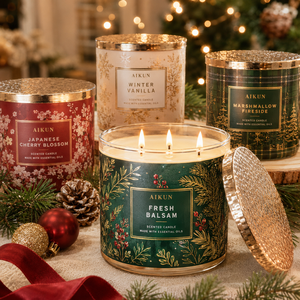 AIKUN Seasonal Holiday Gold Foil Soy Wax Three Wick <strong>Scented</strong> <strong>Candle</strong> Glass Jar <strong>Candle</strong> <strong>Gift</strong> <strong>Set</strong> for Christmas Wholesale - Product Image 2
