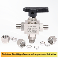 Vanne à boisseau sphérique à double ferrule en acier inoxydable 316L, 3000 PSI, pour instruments de compression à trois voies