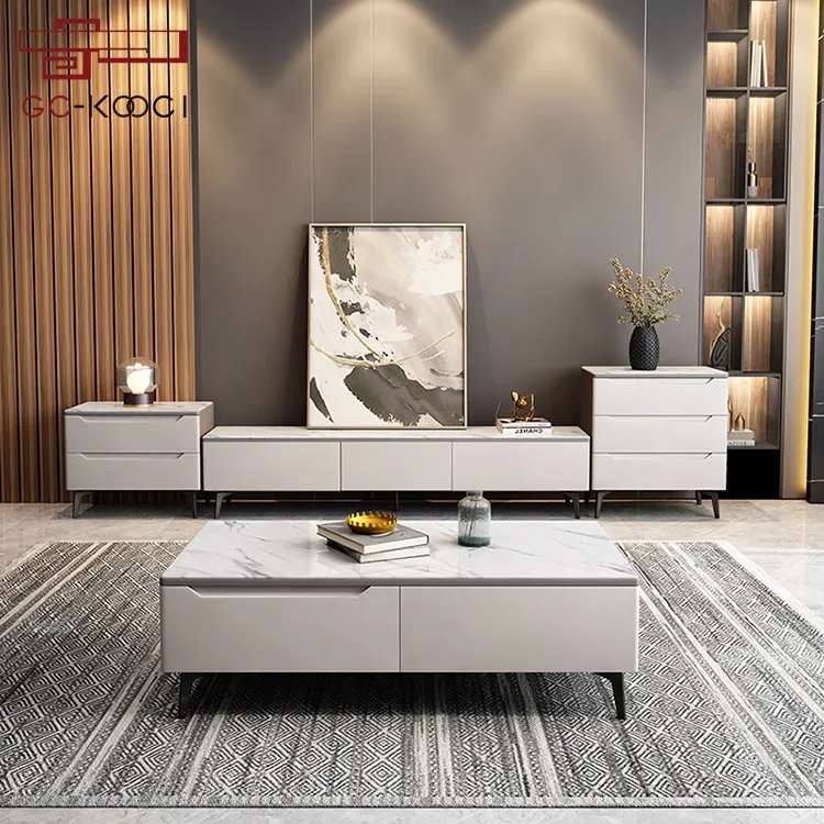 Italian minimalist slate modern living room furniture floor cabinet TV cabinet and coffee table set