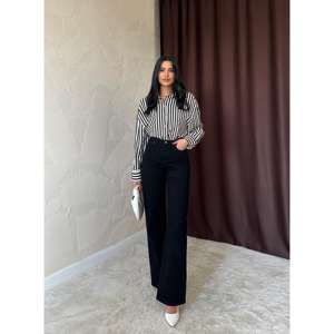 Pantalon évasé noir ample en jean imprimé déchiré respirant – Coupe confortable et large pour l'hiver décontracté, taille XL - Product Image 5