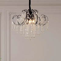 Lustre en cristal rétro français à LED, lampe suspendue pour chambre à coucher, salon, bureau, vestiaire, entrée, chambre d'enfant, noir