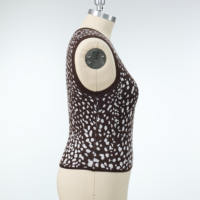 Ensemble deux pièces en tricot pour femme : gilet sans manches à imprimé léopard et pantalon large