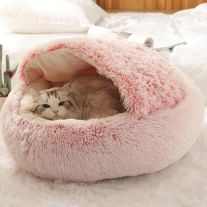 Modernes rundes Plüsch Fluffy Hooded Cat Cave Gemütliches Haustier Hunde bett Donut Ruhiges Anti-Angst-Bett für kleine Katzen und Hunde - Product Image 1
