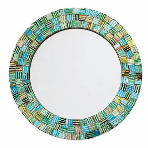 Décor de miroir mural en mosaïque de verre artisanal, cercle rond, nouveau