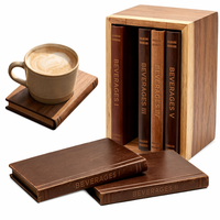 Ensemble de 5 sous-verres vintage en bois style livre avec support pour boissons, décoration de bar à domicile et de cuisine