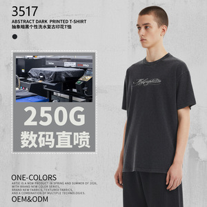 T-shirt in puro cotone da 250g, vestibilità ampia, con stampa astratta, stile scuro, lavaggio vintage, effetto distressed, di tendenza, di marca, versatile, transfrontaliero - Product Image 3