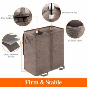 136L Brown Laundry <b>Hamper</b> 2 Section Double Laundry Basket with Lid <b>Large</b> Dirty Clothes <b>Hamper</b> with Removable Liner Bags - Product Image 2
