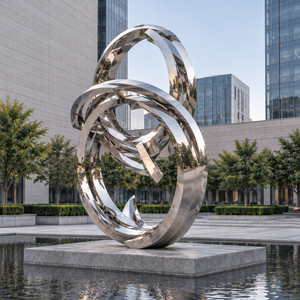 Escultura Metálica Geométrica Abstracta Moderna de Acero Inoxidable Grande Personalizada para Decoración de Plazas, Hoteles, Jardines y Parques - Product Image 2