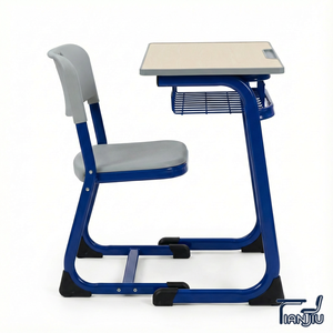Ensemble bureau et chaise scolaire moderne en fer forgé, avec plateau en bois et étagère, pour étudiants et salles de classe - Vente en gros usine - Product Image 5