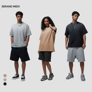 เสื้อยืด250GSM สำหรับผู้ชายเสื้อโอเวอร์ไซส์เปิดไหล่ผ้าฝ้าย100% ฟอกสีกรด - Product Image 4