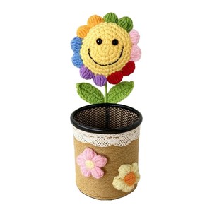 Knitted <b>Pen</b> <b>Holder</b> Green 9x22 Desk Storage With Glue Flowers Cartoon Design For Office Or Gift - Product Image 5