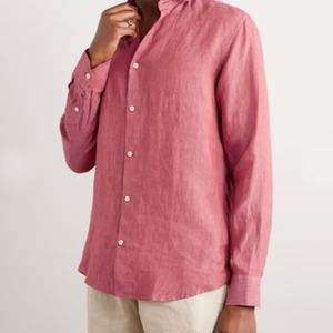 เสื้อเชิ้ตผู้ชายผ้าลินิน 100% ทรงปกติ แขนยาว คอปกแบบคัตอะเวย์ สีพื้น - Product Image 4