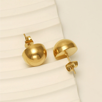 Pendientes de tuerca de acero inoxidable con bola redonda gruesa chapada en oro de 18 quilates, joyería de moda Vintage clásica hipoalergénica sin deslustre