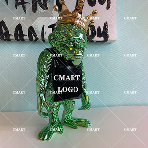 Sculpture Singe avec Couronne, Style Cartoon Chrome, Tendance Banksy, Statue Singe <span class=keywords><strong>Street</strong></span> Fashion, Sculpture Pop Art Singe avec Logo - Product Image 6