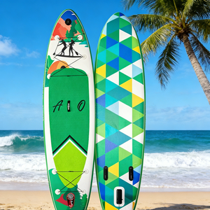 Planche de paddle gonflable multifonctionnelle bicolore en Drop Stitch, écologique et portable, avec système à 3 ailerons, idéale pour les passionnés de pêche en lac - Product Image 4