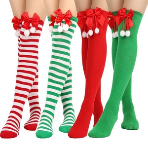 Calcetines de Mujer por Encima de la Rodilla, Tejidos, Transpirables, Cálidos para Invierno, con Rayas de Algodón, para Navidad, Gran Venta - Product Image 1