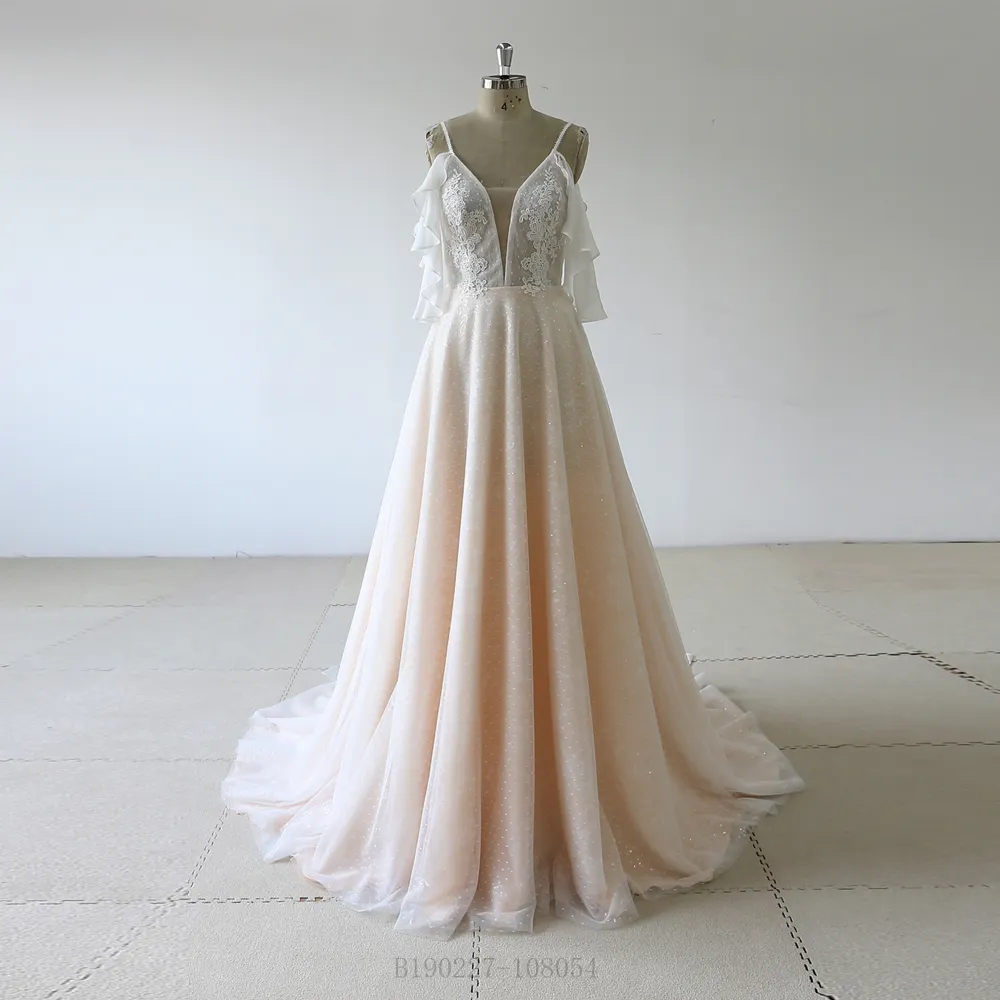 Short sleeves elegant Chiffon Wedding Dresses Wedding Gown