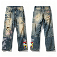 Jeans personnalisés en coton rétro brodés, nouvelle mode automne-été, coupe droite, jambes larges
