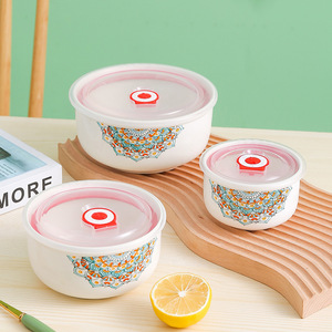 <span class=keywords><strong>Bol</strong></span> en céramique 3 ensembles de boîte à déjeuner micro-ondes ouverture de la boîte fraîche cadeaux promotionnels porcelaine peut être imprimé LOGO (C018) - Product Image 3