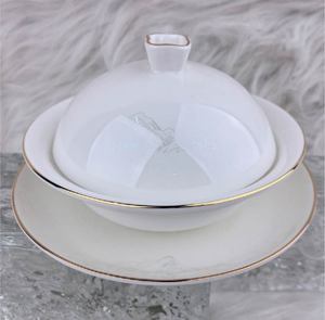 Service de vaisselle chinois, décor paysage montagneux, bordure dorée à la main, vaisselle de luxe pour hôtel, mariage, banquet, restaurant - Product Image 6