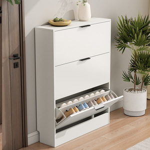 Flip Down <b>Shoe</b> Cabinet White Ultra Thin <b>Large</b> Capacity Entryway Storage Unit Space Saving For Home Use - Product Image 2