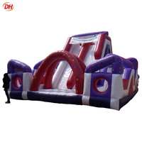 Toboggan gonflable commercial à double voie avec barrière de sécurité intégrale pour la location d'équipements de divertissement de carnaval en extérieur