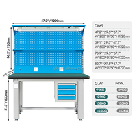 Banc de travail d'assemblage en usine avec armoire à outils, panneau perforé en acier, tiroir verrouillable et éclairage de travail LED