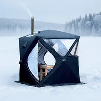 Tente de pêche sur glace isolée professionnelle pour 3 à 5 personnes, double porte, tente sauna automatique pop-up pour le camping et la randonnée en hiver en plein air