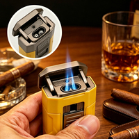 En stock, livraison rapide, briquet à cigare portable coupe-vent, torche à flamme jet, rechargeable, avec poinçon à 3 calibres