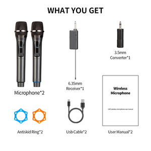 Sistema de Micrófono Inalámbrico Profesional W102 UHF, Micrófonos Dinámicos Dobles de Mano, Cancelación de Ruido, Luces LED, Recargables - Product Image 5