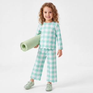 Conjuntos de Ropa para Niños, Tela de Yoga, Manga Larga, Pijamas a Cuadros, Conjuntos Deportivos para Niñas, Color y Talla Personalizados, Fabricante OEM ODM Directo de Fábrica - Product Image 2