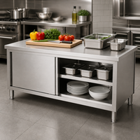Armoire de cuisine en acier inoxydable avec porte coulissante de 1500 à 1800 mm, plan de travail en acier inoxydable pour restaurant