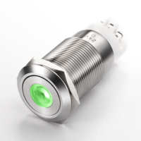 Interrupteur à bouton-poussoir LED en acier inoxydable IP65 10A, tête en dôme de 19 mm, bouton-poussoir momentané
