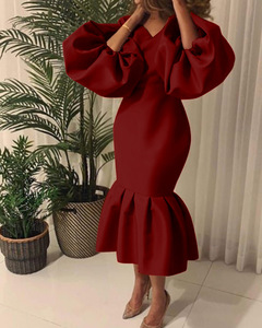 Elegante Vintage primavera taglie forti <span class=keywords><strong>abiti</strong></span> da <span class=keywords><strong>donna</strong></span> moda africana manica lunga scollo a V <span class=keywords><strong>abiti</strong></span> estivi S-5XL - Product Image 5