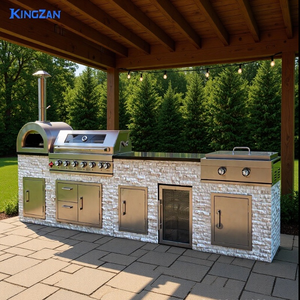 Современный роскошный уличный кухонный модуль Kingzan B4S-201 с автоматическим поджигом, духовкой из нержавеющей стали и каменной облицовкой - Product Image 3