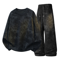 Ensemble de survêtement pour homme 320 GSM, sweat-shirt à col rond et pantalon de survêtement ample, 2 pièces, effet délavé, automne-hiver