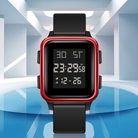 Montre sport numérique LED étanche noire à double fuseau horaire pour homme de la marque SHUAIKE avec fonction alarme