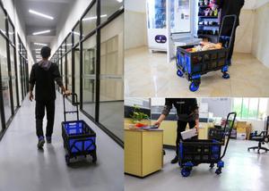 Carretilla de Mano con 1 Cesta Plegable, Carretilla de Plataforma 2 en 1, Carretilla con 4 Ruedas y Mango Retráctil Sin Freno - Product Image 5