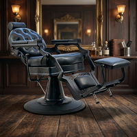 Fauteuil de Barbier Commercial en Cuir PU Noir avec Cadre Métallique – Confortable, Durable et Facile à Nettoyer pour Salon de Coiffure Masculin