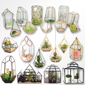 Wholesale custom high quality home decor gold vintage hanging plant glass geometric terrarium box